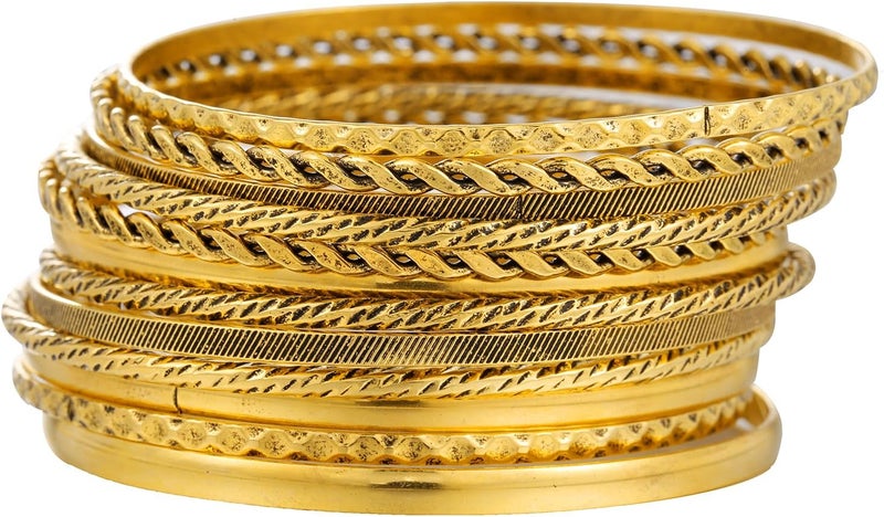RINTOLER Store 16Pcs Gold Bangle Bracelets for Women - Multi Layer Stackable Textured Bracelets Boho Jewelrys Set. - Image 1
